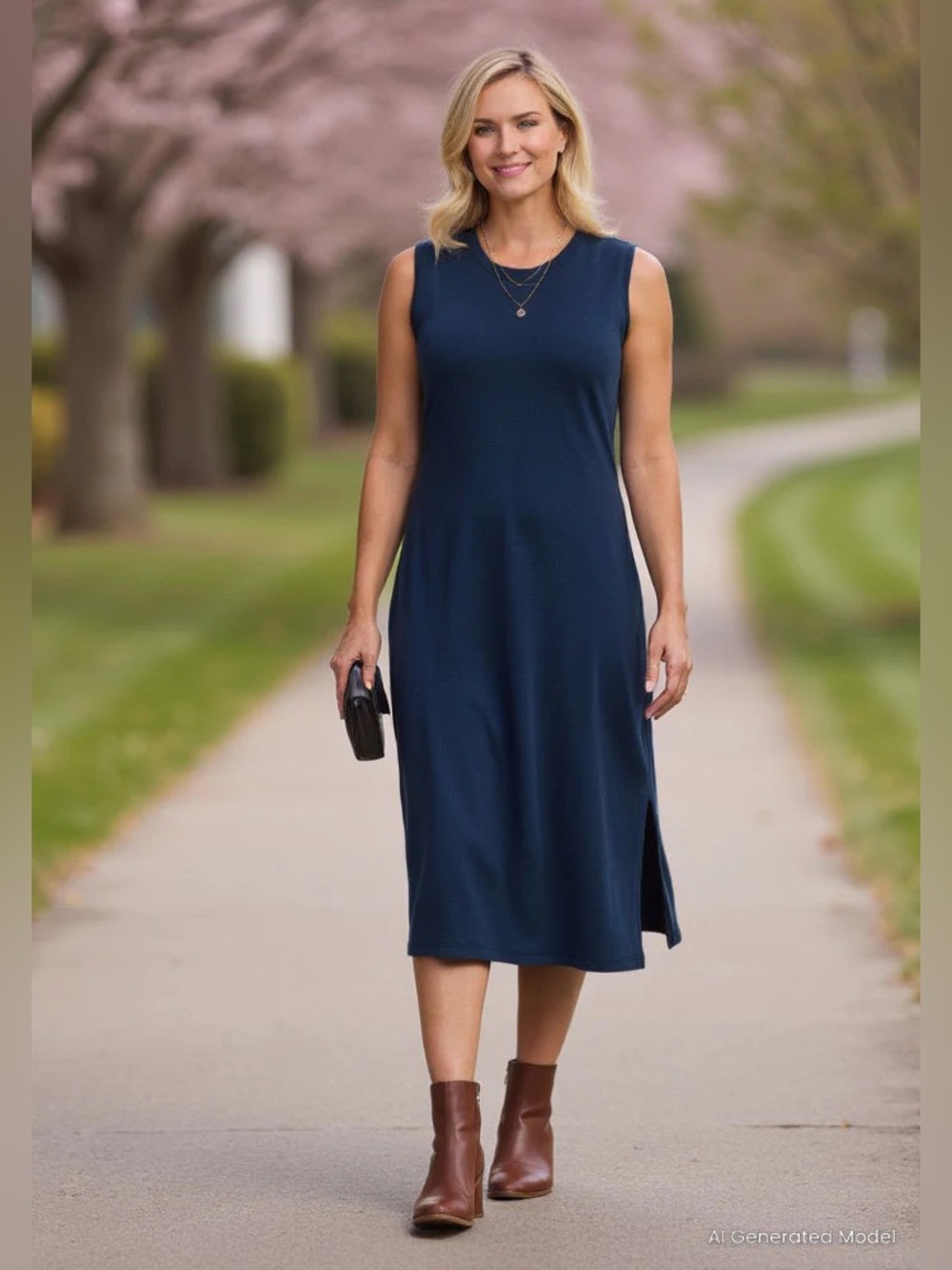 Woolx Cassie Navy Blue Wool Blend MIDI Dress Medium